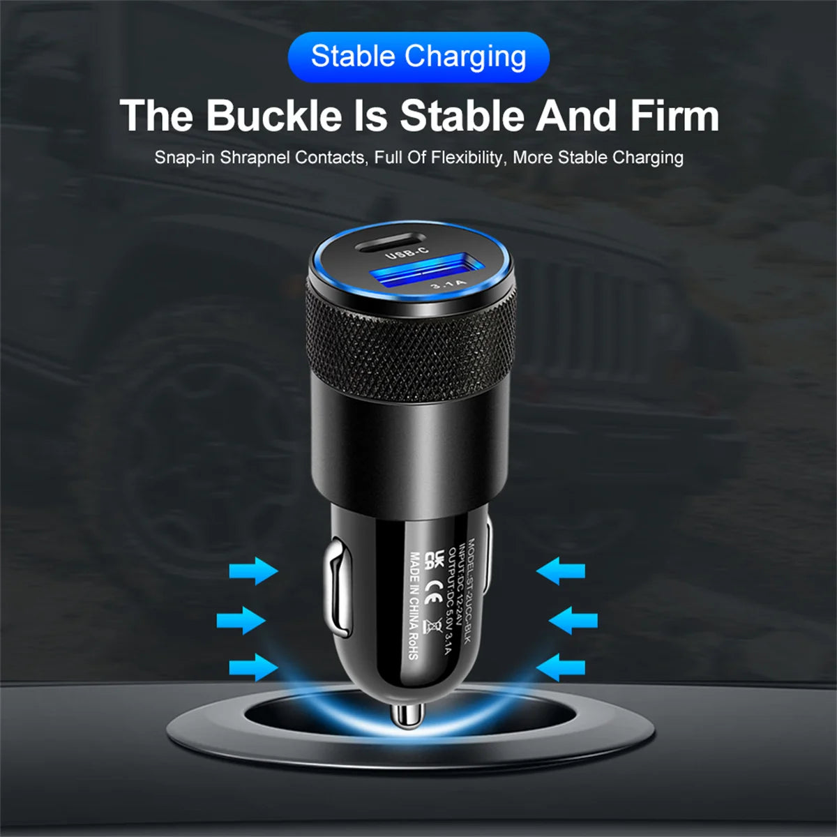 USB+Type C Fast Car Charger for iPhone, Samsung, Huawei