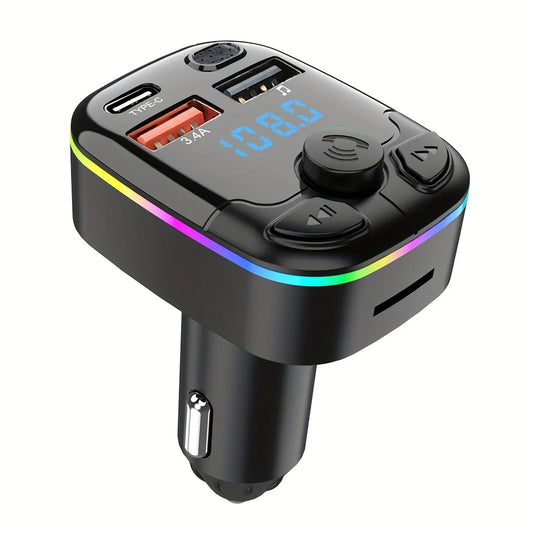 Bluetooth 5.0 Car FM Transmitter PD Type-C Dual USB Ambient Player MP3 Charger Type-C